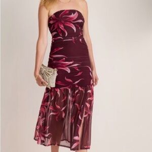 NWT Francesca's Floral Mesh Strapless Midi Dress